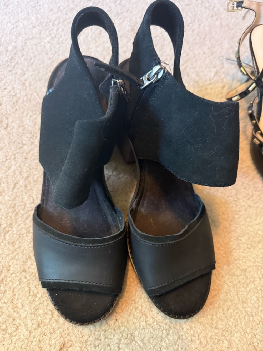 Toms Black Open-Toe Suede & Leather Slingback Heels